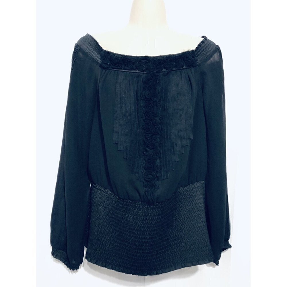 White House Black Market Womens Small Sheer Black Off The Shoulder Top Boho
